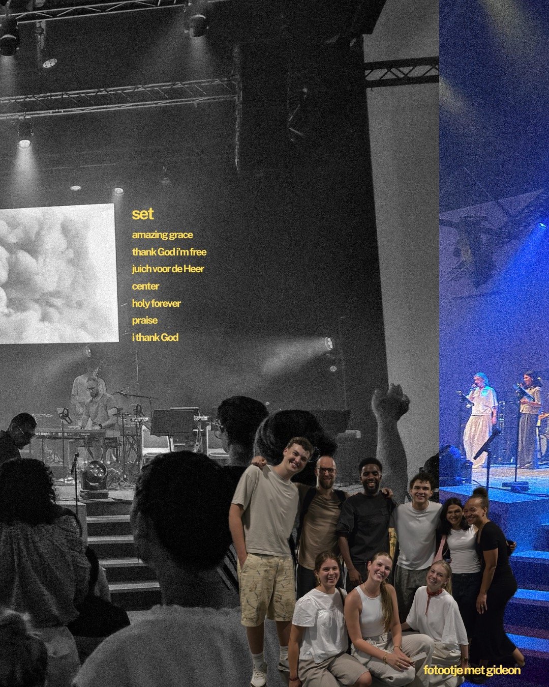 Collage van de set bij Gospel Celebrations met setlist